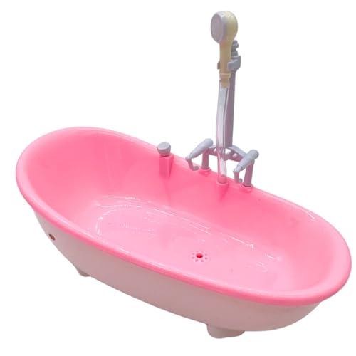 Csafyrt Puppenhausmöbel, elektrische Babypuppenbadewanne mit Duschsprühgerät 6,5x8.8x3.7 Miniaturmöbel für Badezimmerdekoration von Csafyrt