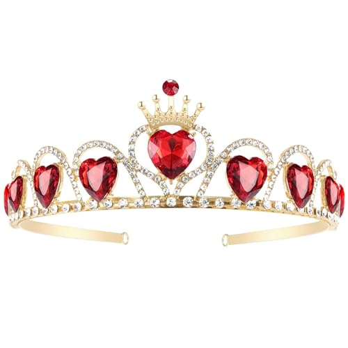 Csafyrt Rote Herz Tiara Kostüm Kopfschmuck Goldkrone für Mädchen Teenager Halloween -Partys Rote Herz Tiara von Csafyrt