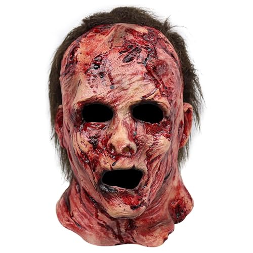 Csafyrt Scary Maske Realistische Latexmaske mit blutigen Narben 10x11x11.8 Halloween Horror verdrehtes Gesicht gruselig mit Lüftungslöchern für Halloween Cosplay Party Prippe von Csafyrt