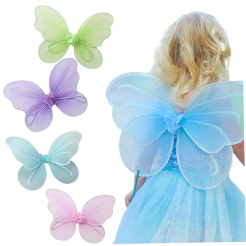 Csafyrt Schmetterlingsflügel für Mädchen 4pcs 4 Farbflügel 18x14 Faltbares Kostüm Süße dekorative Fairy Kostüme für Cosplay -Bühnenparty von Csafyrt