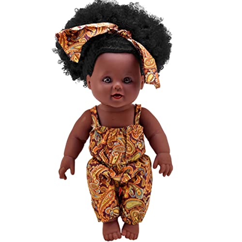 Csafyrt Schwarze Babypuppe Schwarze Mädchen Puppe Afroamerikaner Babyspiel Puppen 12 Zoll lockiges Haar Braun für Kinder Geburtstagsgeschenk von Csafyrt