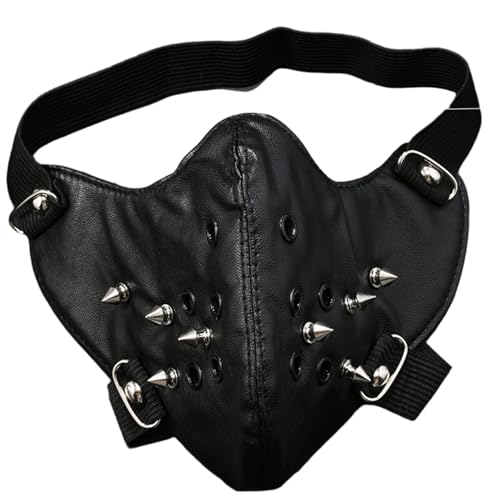 Csafyrt Steampunk -Maske Schwarze PU -Ledermetallspitzen Gesichtsmaske mit elastischen Riemen Unisex Gothic Punk Csafyrt Steampunk -Maske Schwarze PU -Ledermetallspitzen Gesichtsmaske mit elastischen Riemen Unisex Gothic Punk von Csafyrt