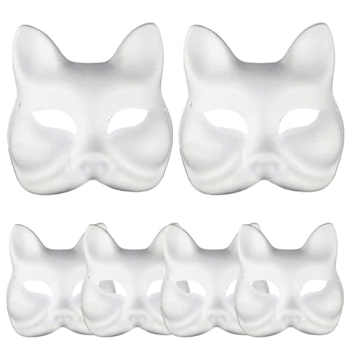 Csafyrt Therian Maske 6pcs Therian Maske Weiße Halloween -Maske mit Gummibandpapier -Katzenmasken zum Malen von DIY halb Gesichts leer Therian Maske Fox von Csafyrt