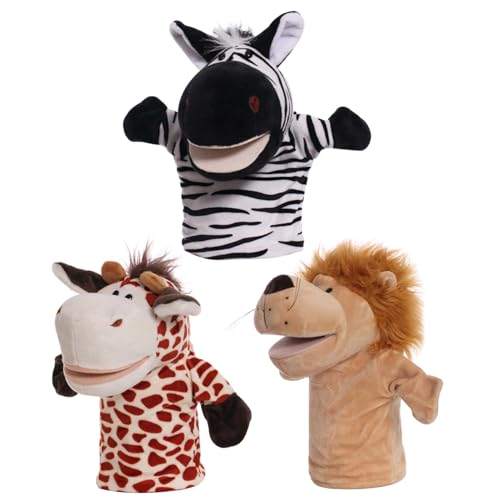 Csafyrt Tierhandpuppen 3pcs 9,84 Zoll weiche Plüschpuppen für Kinder, Open Mund Puppentheater für Geschichtenerzählen, Lehren, Vorschule, Rollenspiele von Csafyrt