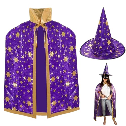 Csafyrt Zauberer Cloak Star Print Wizard Kostüm 47,2 Langer Hexen Umhang für Männer Frauen Karneval Halloween Rollen von Csafyrt