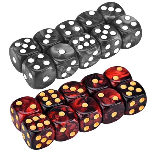 D6 DICE 20pcs 16mm Perle Muster 6-Seiten-Würfel-Set-Acryl-Runde Eck Würfelspiele mit 1-6 lustigen Spielen für Partyversorgungen schwarz und rot von Csafyrt