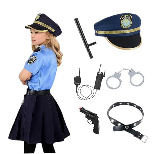 Kinderpolizeibeamte Kostüm für Mädchen Polizeiuniform Rock Set Cop Uniform mit Spielzeugzubehör Girls Cosplay -Outfit Dress Up Halloween Kostüm für Kinder m von Csafyrt