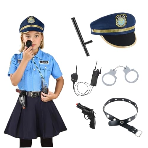 Kinderpolizeibeamter Kostüm für Mädchenpolizeiuniform Rock Set Cop Uniform mit Spielzeug Accessoire Girls Cosplay -Outfit Dress Up Halloween Kostüm für Kinder l von Csafyrt