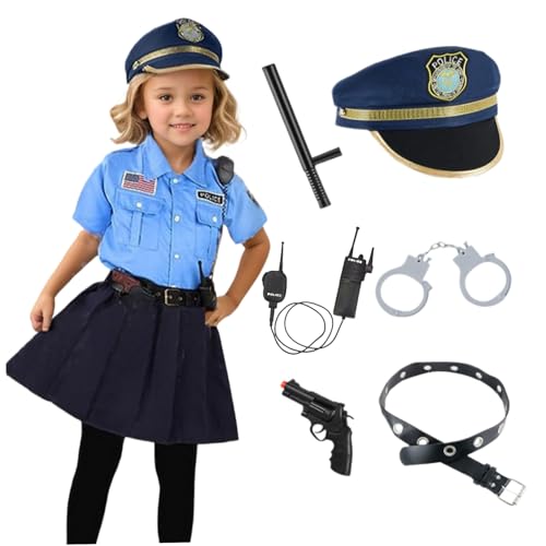 Kinderpolizeibeamter Kostüm für Mädchenpolizeiuniform Rock Set Cop Uniform mit Spielzeug Accessoire Girls Cosplay -Outfit Dress Up Halloween Kostüm für Kinder von Csafyrt