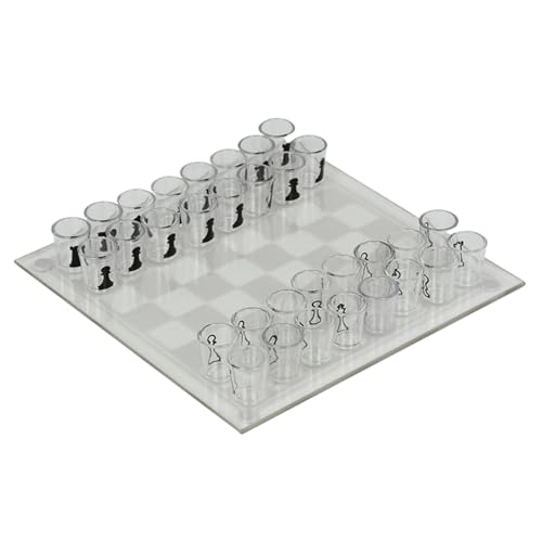 Klares Schachkess -Set, 10 x 10 Zoll Glasschachbrett mit 32 PCS -Tassen Schachstücken, Trinkschottenschach -Set, lustige Schachsets für Erwachsene, Kinder von Csafyrt