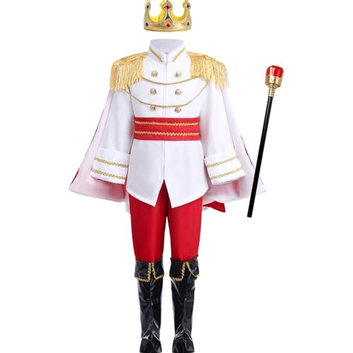 Prince Kostüm für Jungen Langarm Tunika Top Prince Charming Kostüm Jungen mit Crown & Cane Volles Set Prince Outfit für Jungen für Cosplay-Kostüm-Dress-up-Party und Rollenspiele von Csafyrt