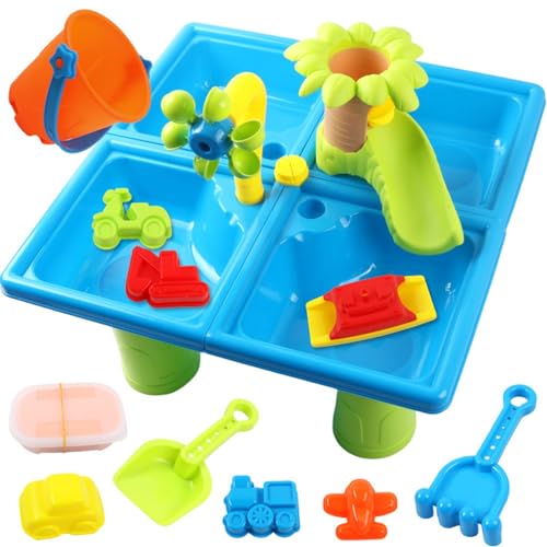 Sandwasserspiegel, 24 pcs/set 2 in 1 sicheres Kunststoff -Kleinkind -Wassertisch mit Strandspielzeug, lustiger sensorischer Tisch, tragbare Kinderwassertische für den Sommer außerhalb des Sommers von Csafyrt