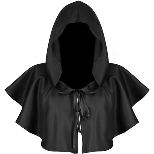 Schwarzes Umhang für Männer Frauen kurz Unisex schwarz weich atmungsaktiv Pullover Kapuze Poncho Cowl Cloak mit Kapuze für heidnisches Cosplay von Csafyrt