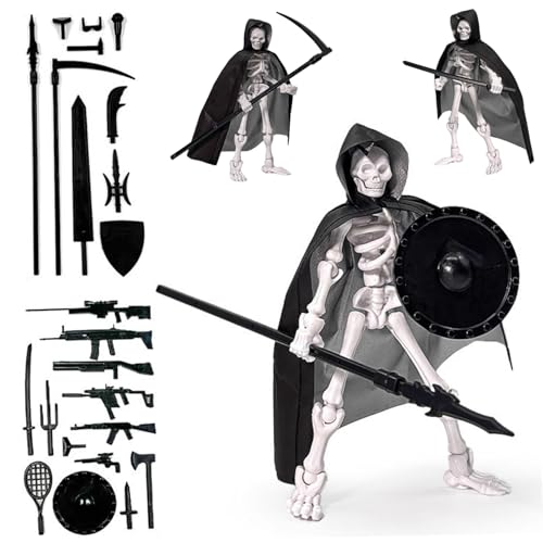 Skelett-Action-Figur, mehrsprachige bewegliche Skelettspielzeug mit Kapuzenkap und Waffen, Plastik-Action-Figur für Sammler Desktop-Dekorationen Skelett-Action-Figur, mehrsprachige bewegliche Skelettspielzeug mit Kapuzenkap und Waffen, Plastik-Action-Figur für Sammler Desktop-Dekorationen von Csafyrt