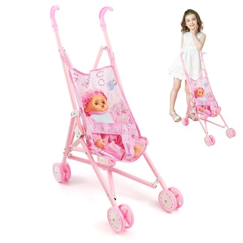 Csafyrt Spielzeug Baby Kinderwagen 2pcs/Set Faltbarer Puppenwagen mit Puppe niedliche Möglichkeitenbabypuppe mit tragbarem Kleiderpuppenwagen für Kleinkinder Girls von Csafyrt