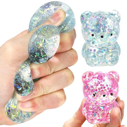 Csafyrt Squeeze Ball 2pcs Squeeze Ball Niedliche Bärenform Weiche Squeeze-Spielzeug 2.36x1.77 Kleine belastbare Stressspielzeug mit glitzernden Pailletten von Csafyrt