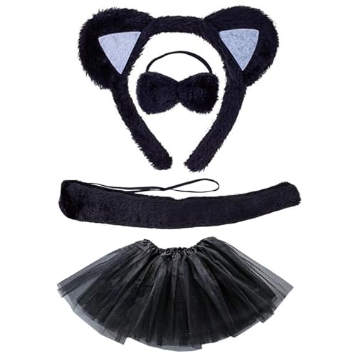 Csnbfiop Bühnenshows Kostümzubehör Plüschkatzen Ohr Stirnband/Schwanz/Fliege Outfit Set Für Kinder Cosplay Maskeraden Party Requisiten von Csnbfiop