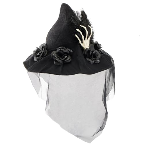 Csnbfiop Erwachsener Halloween Hexenhut Handschädel Schleier Applikation Maskeraden Zaubererhut Cosplay Kostüm Halloween Partykleid von Csnbfiop