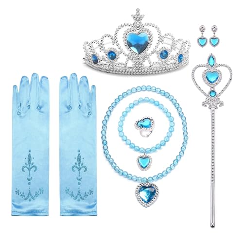 Csnbfiop Mädchen Prinzessin Accessoires Dress Up Kleidung Set Handschuhe Krone Ohrringe Halskette Und Haarzopf Für Mädchen Cosplay von Csnbfiop