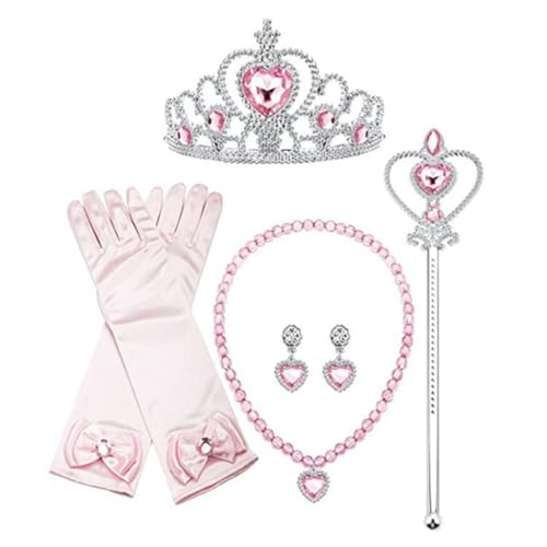 Csnbfiop Mädchen Prinzessin Accessoires Dress Up Kleidung Set Handschuhe Krone Ohrringe Halskette Und Haarzopf Für Mädchen Cosplay von Csnbfiop