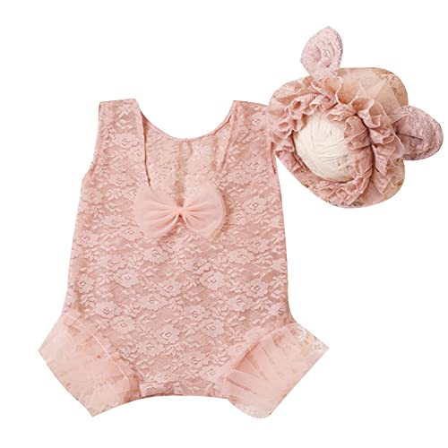 Csnbfiop Neugeborenen Requisiten Motorhaube Spitze Overall Posiert Kleidung Baby Fotografie Anzug Backless Prinzessin Romper Infant Kostüm von Csnbfiop