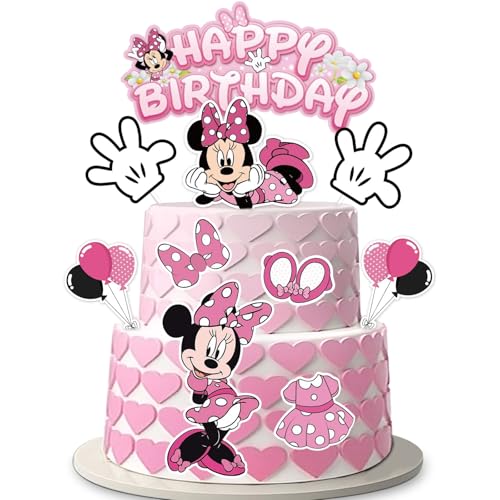 Ctxtqtdt 10 Stück Minie Mouse Tortendeko Mädchen, Kuchen Deko Kindergeburtstag, Cake Topper Set, Happy Birthday Topper für Kinder Geburtstag Party Kuchen Dekoration Supplies (B) von Ctxtqtdt