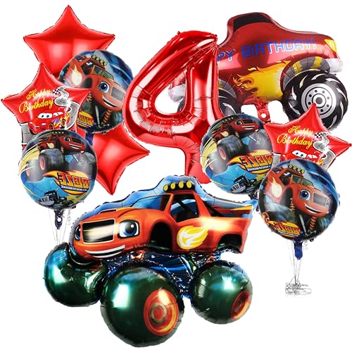 Ctxtqtdt 11 Stück Monste-truck Geburtstagsdeko 4 Jahre Junge, Cars Luftballons Geburtstag Set, Rennwagen Kindergeburtstag Folienballon, Geburtstag Party Deko Ballons Set für Kinder (4) von Ctxtqtdt