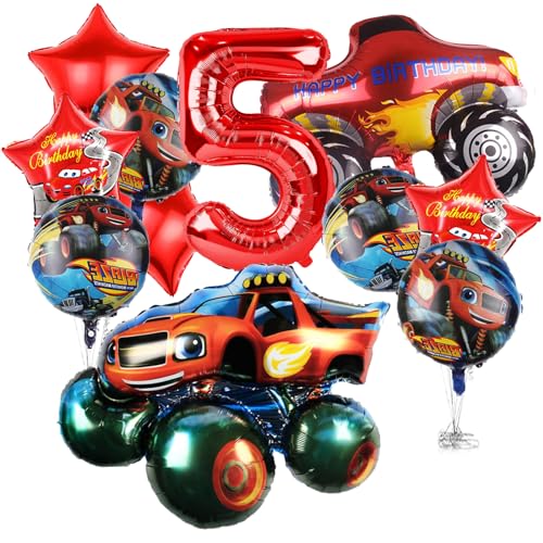 Ctxtqtdt 11 Stück Monste-truck Geburtstagsdeko 5 Jahre Junge, Cars Luftballons Geburtstag Set, Rennwagen Kindergeburtstag Folienballon, Geburtstag Party Deko Ballons Set für Kinder (5) von Ctxtqtdt