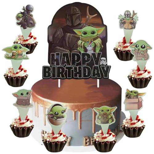 Ctxtqtdt 25 Stück Sta War Tortendeko Jungen, Sta War Kuchen Deko Kindergeburtstag, Yod Cake Topper Set, Happy Birthday Topper für Kinder Geburtstag Party Kuchen Dekoration Supplies (B) von Ctxtqtdt