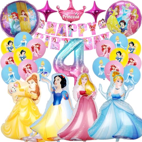 Ctxtqtdt 26 Stück Prinzessinnen Luftballons Geburtstag Set 4 Jahre Mädchen, Prinzessin Geburtstagsdeko Folienballon, Kindergeburtstag Set, Geburtstag Party Deko Ballons Set für Mädchen (4) von Ctxtqtdt