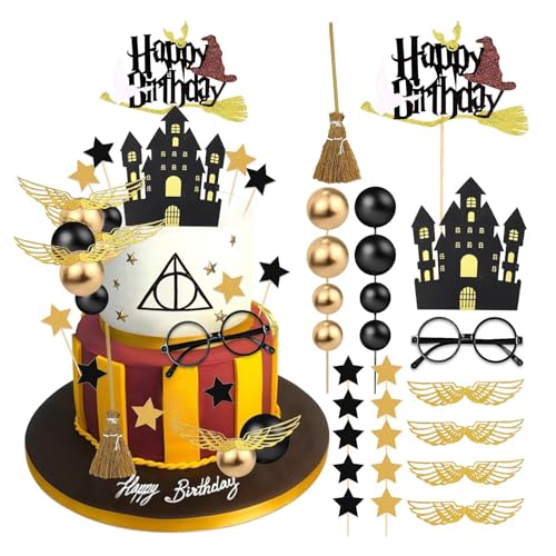 Ctxtqtdt 38 Stück Hary Tortendeko Jungen, Wizard Kuchen Deko Kindergeburtstag, Cake Topper Set, Happy Birthday Topper für Kinder Geburtstag Party Kuchen Dekoration Supplies (A) von Ctxtqtdt