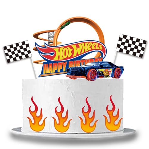 Ctxtqtdt 8 Stück Hot Whels Tortendeko Jungen, Hot Whels Kuchen Deko Kindergeburtstag, Cake Topper Set, Happy Birthday Topper für Kinder Geburtstag Party Kuchen Dekoration Supplies (A) von Ctxtqtdt