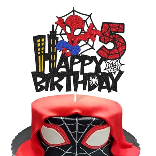 Ctxtqtdt Spiderm Tortendeko 5. Geburtstag Junge, Spiderm Cake Topper 5. Geburtstag, Kuchen Deko Set, Happy Birthday Topper für Kinder Geburtstag Party Supplies (5) von Ctxtqtdt