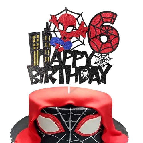 Ctxtqtdt Spiderm Tortendeko 6. Geburtstag Junge, Spiderm Cake Topper 6. Geburtstag, Kuchen Deko Set, Happy Birthday Topper für Kinder Geburtstag Party Supplies (6) von Ctxtqtdt