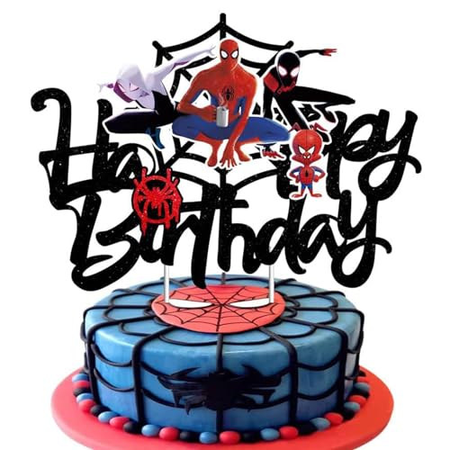 Ctxtqtdt Spiderm Tortendeko Jungen, Spiderm Kuchen Deko Kindergeburtstag, Cake Topper Set, Happy Birthday Topper für Kinder Geburtstag Party Kuchen Dekoration Supplies (A) von Ctxtqtdt