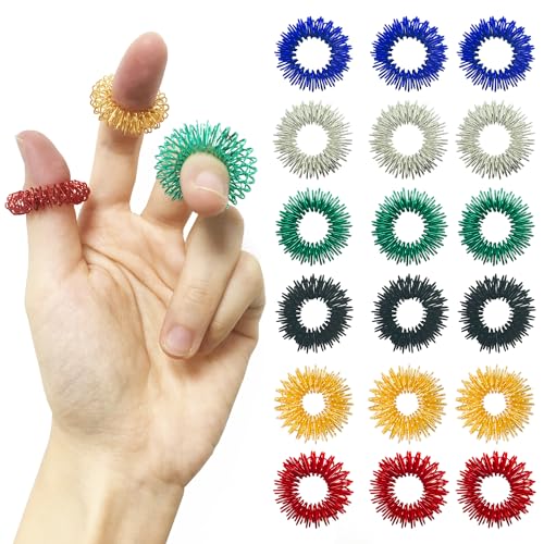 Cuackamily 18 Stück Akupressur Ring Set, Massageringe für Finger, Akupressurring Spielzeug Fingermassage Förderung der Durchblutung, Massage Ring für Angst Relief Geschenk für Erwachsene und Kinder von Cuackamily