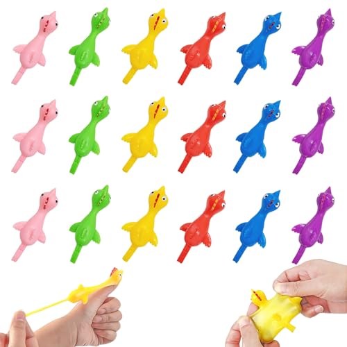 Cuackamily 18PCS Schleuder Huhn, Strecken Fliegende Hühner Schnipsen Spielzeug, Lustig Finger dehnbar Gummi Huhn Slingshot Spielzeug, Büro Streiche Geburtstag Partyspielzeug für Kinder und Erwachsene von Cuackamily