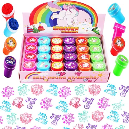 Cuackamily 24PCS Selbstfärbende Stempel, Stempelset Einhorn, Kinderstempel Weihnachten Stempelset perfekt als kleine Party-Überraschung, Geschenk Set Mitgebsel Party Deko von Cuackamily