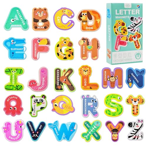 Cuackamily 26 Stücke magnetisches Alphabe, entzückendes Tieralphabet ABC, Spielzeugset für Kinder, Tafel Kühlschrankmagnete Lernspielzeug für Kleinkinder Geschenk für Kinder Toddler 3 4 5 Jahren von Cuackamily