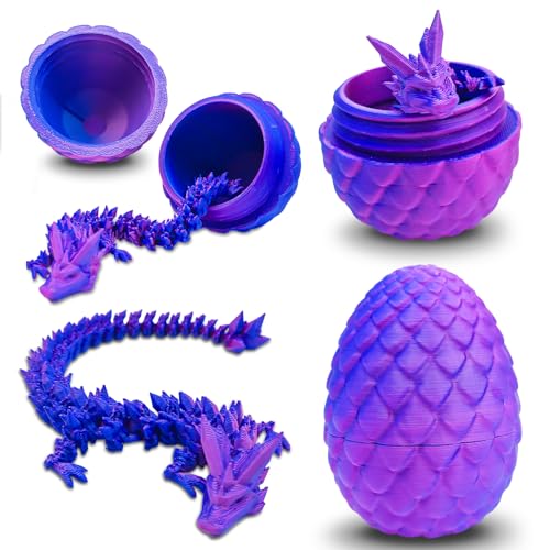 Cuackamily 3D Gedrucktes Drachenei mit Drache, Geheimnisvolle Drachen Spielzeug, flexiblen Gelenken, Schreibtischdekoration Überraschung Easter Erwachsene Kinder Geschenke Spielzeug (Laser Purple) von Cuackamily