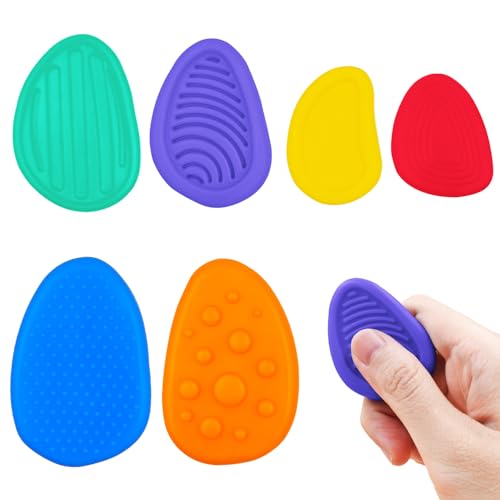 Cuackamily 6 Stück Fidget Toys Set,Spielzeug Fidget Sensory Stone,Texturierte Sorge Stones Fidget Spielzeug,Squeeze Spielzeug Finger Toys,Dekompression Spielzeug Geschen für Kinder und Erwachsene von Cuackamily