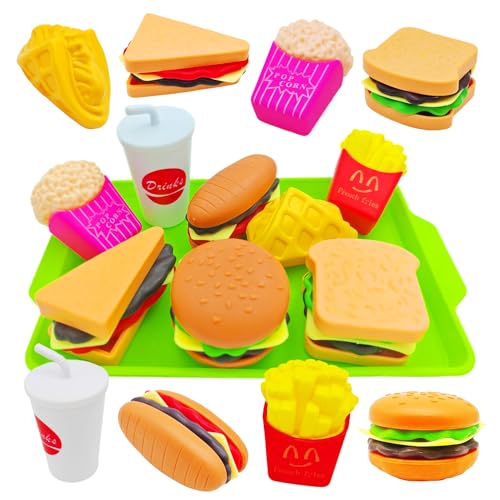 Cuackamily Kinderküche Spielküche Zubehör für Kinder, Hamburger Fast Food Lebensmittel Spielzeug, Kinderküche Zubehör, Lernspielzeug Rollenspiele Spielzeug Geburtstag Geschenk für Jungen Mädchen von Cuackamily