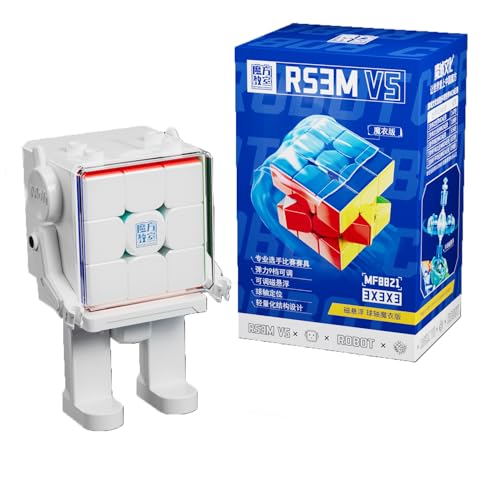 CuberShop Moyu RS3M V5 2023 Kugelkern UV-beschichtet 3x3 Speed Cube mit Display-Ständer, Stickerless RS3M 2023 3 x 3 Budget Cube, (Moyu RS3 M V5 MagLev+Ball-Core Magic Clothes, Robot-Shape Display von CuberShop