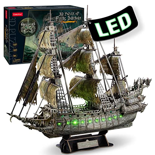 CubicFun 3D Puzzle LED Fliegenden Holländers Großes Modellschiff,Geburtstagsgeschenk für Erwachsene,360 Stück Geisterhaftes Piratenschiff Kunsthandwerk für Männer Frauen,Geisterschiff Dekoration von CubicFun