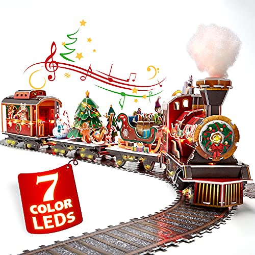 CubicFun 3D Puzzle Weihnachtszug mit bunten Lichtern und Ton Weihnachtsdekoration Einzigartige Hauszug Spielzeug Kinder Weihnachten Familienspiel, 218 Stück von CubicFun