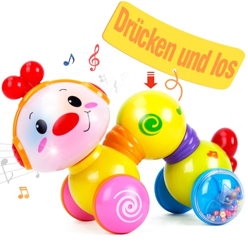 CubicFun Musik Baby Spielzeug Raupe für 6-12-18 Monate, Kriechendes und Singendes Musikalisches Babyspielzeug,Tummy Time Toys für Kleinkinder für 6-12 Monate Junge Mädchen von CubicFun