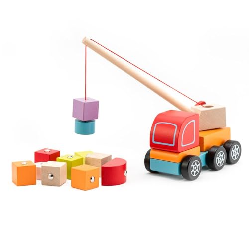 CUBIKA 13982 - Holzspielzeug Kranwagen mit magnetischen Figuren, buntes Motorikspielzeug, Kinderspielzeug ab 18 Monaten von CUBIKA