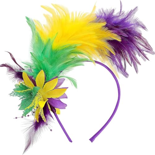 Federboa Bunt, Bunte Feder Haarreif Haarband, Fascinator Buntes Feder Stirnband, Stilvolle Damen Karneval Party Festival Stirnband, Cosplay Kopfbedeckung Kostüm für Frauen und Mädchen, 34 x 17 cm von Cubinest