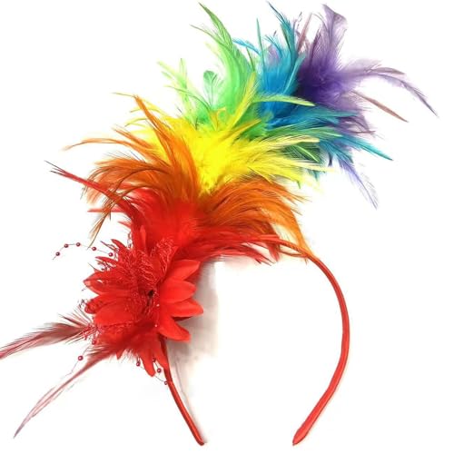 Kostüm Papagei Damen, Haarreif Regenbogen Feder Kopfschmuck Karneval Kopfschmuck Fascinatoren Haarbänder Party Kopfbedeckung Bunte Feder Kopfbedeckung Pride Haarschmuck für Karneval Hochzeit Cosplay, von Cubinest