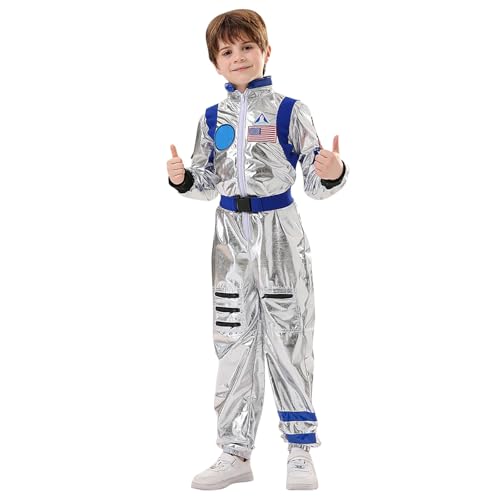 astronaut kostüm kinder, Astronaut Kostüm mit Space Brille Kinder Herren Damen - Silber Astronautenkostüm Overall Weltall Raumfahrer Anzug Spaceman Overall Outfit Weltraum Kostüm Karneval Kostüm Fasch von Cubinest